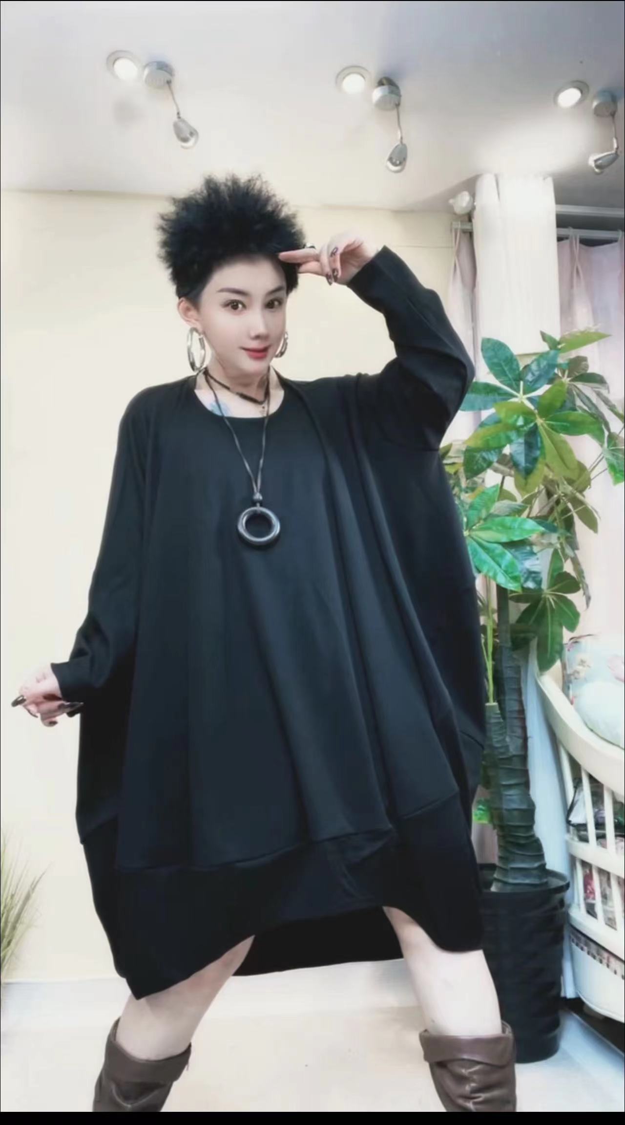 欧货春秋季蝙蝠袖裙子时尚百搭简约