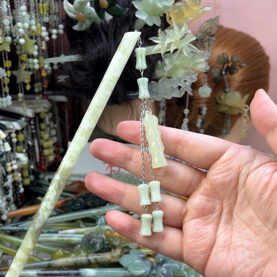 蛇纹石玉发饰未镶嵌长度21厘米左右