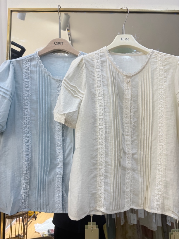 2827 蕾丝褶皱衬衫T