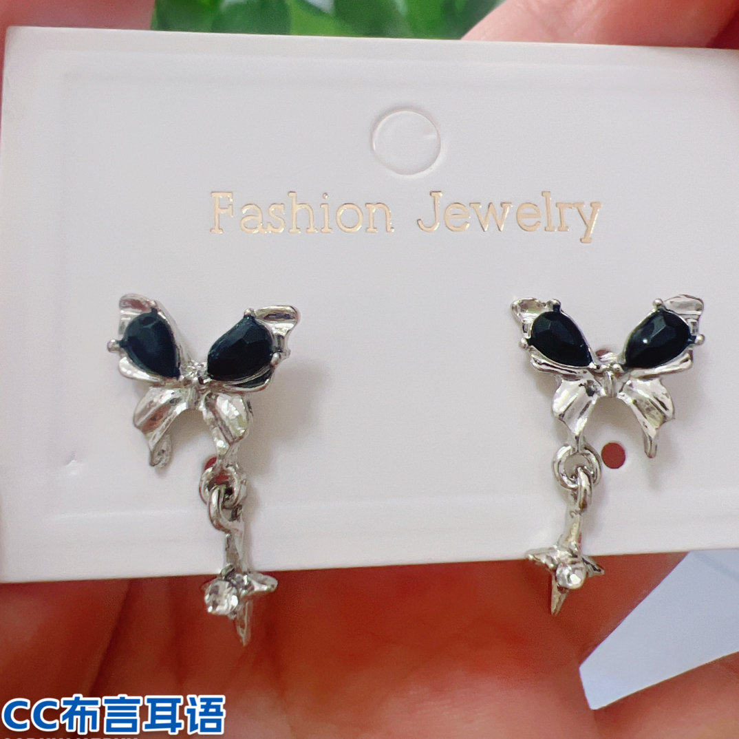 合金耳饰 B5#黑色蝴蝶结吊坠耳钉时尚
