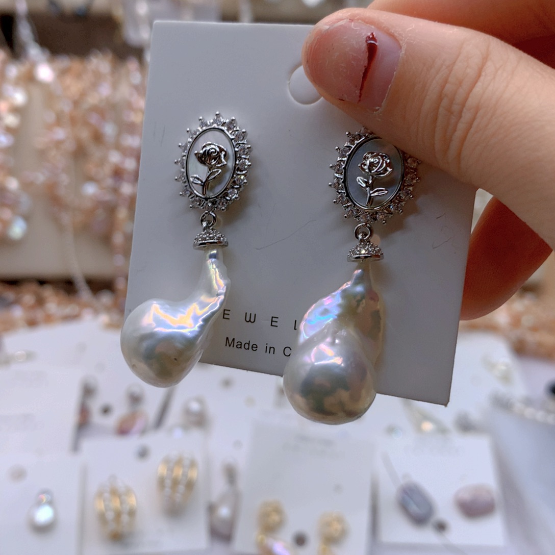 淡水珍珠耳饰银S925镶嵌