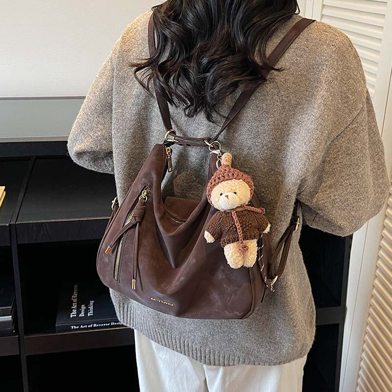 艾米兔女包2025新款通勤风简约双肩包复古风大容量日常单肩托特包