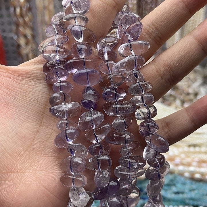 未镶嵌玛瑙/玉髓珠宝半成品一条玻利维亚紫晶中孔随型