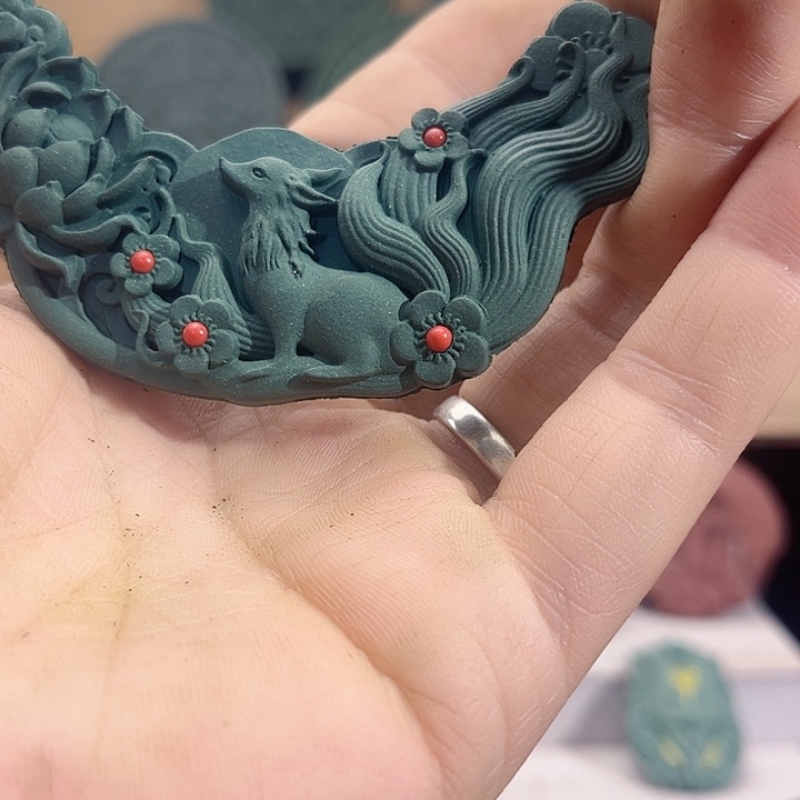 泥塑绿茶香方九尾狐平安锁福利价