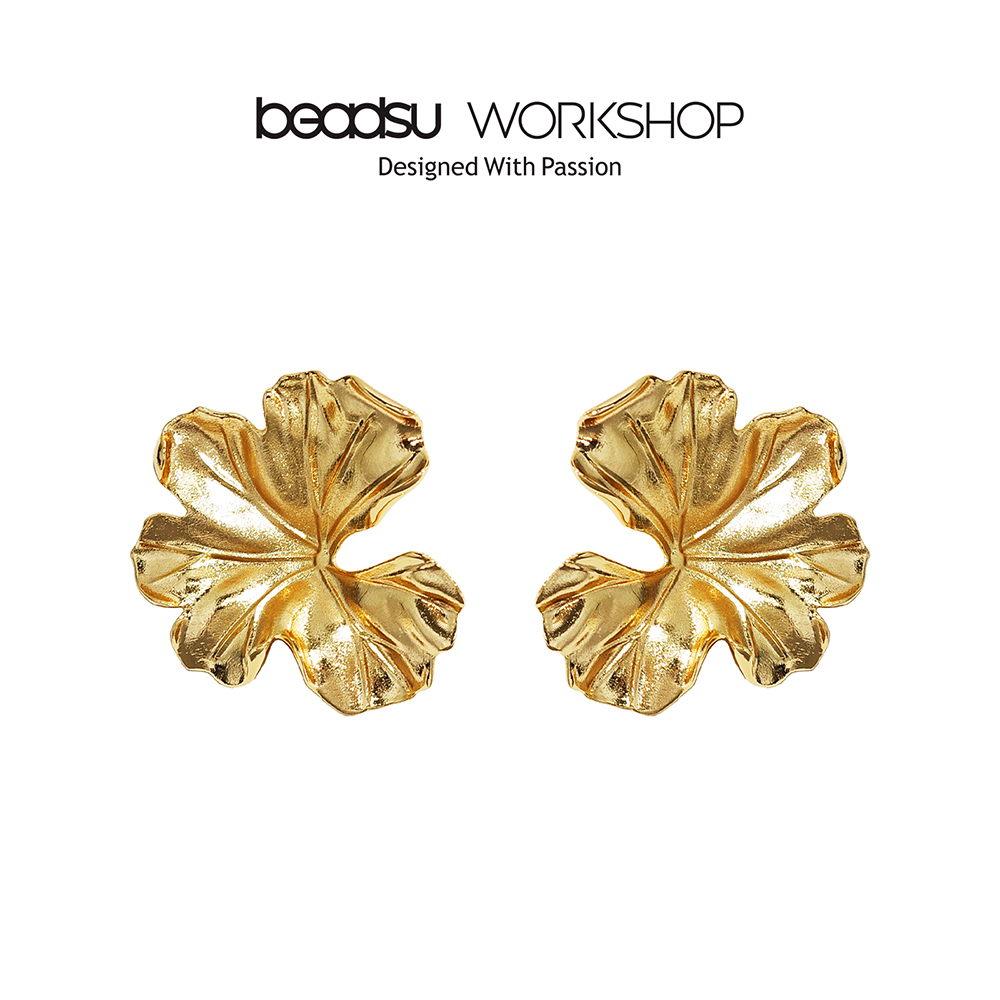 铜合金耳饰 beadsu workshop 自然纹理荷叶耳环 耳夹款 WE2873A