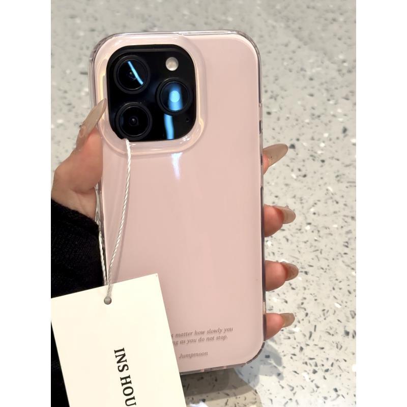 简约ins浅粉底英文标适用iphone16prom苹果15手机保护壳14新款13