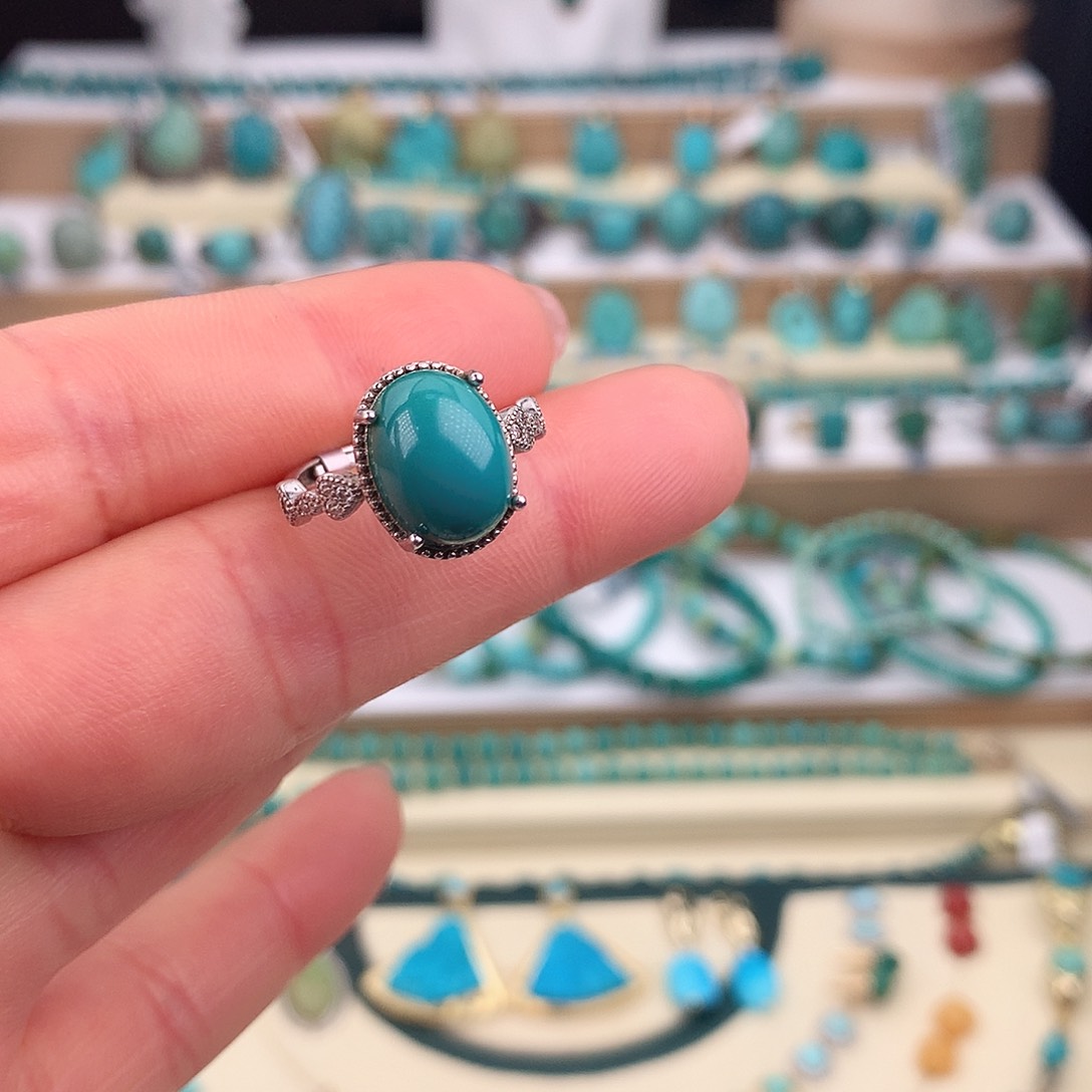 绿松石银S925镶嵌戒指