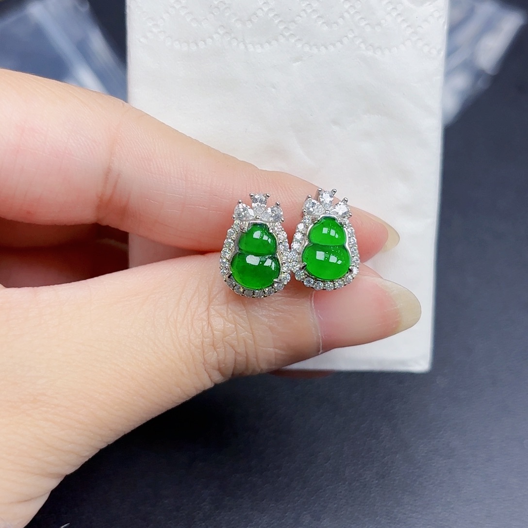 翡翠耳饰银S925镶嵌冉*耳饰