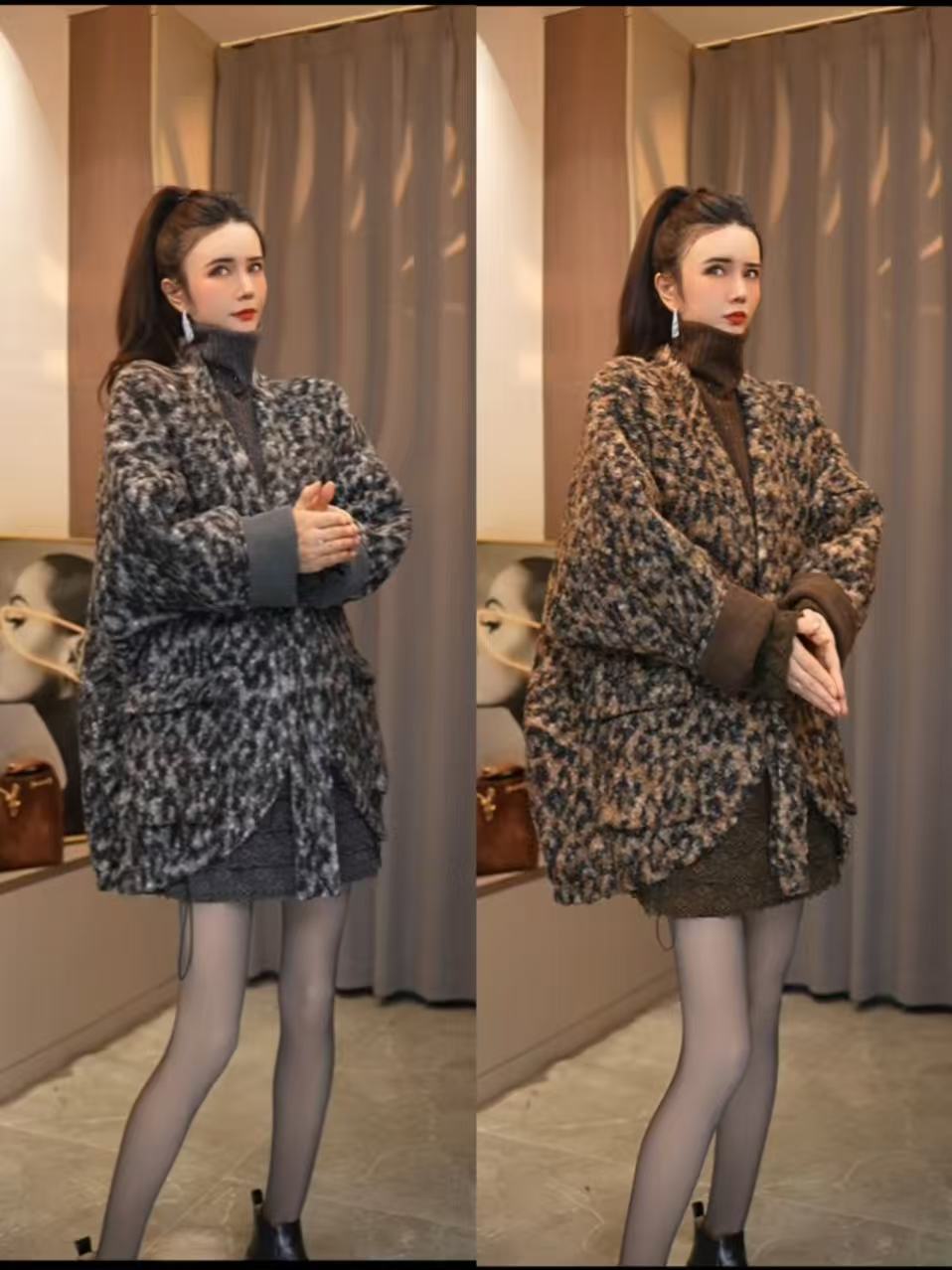 2【25103#】冬季新款韩版显瘦豹纹印花加棉外套