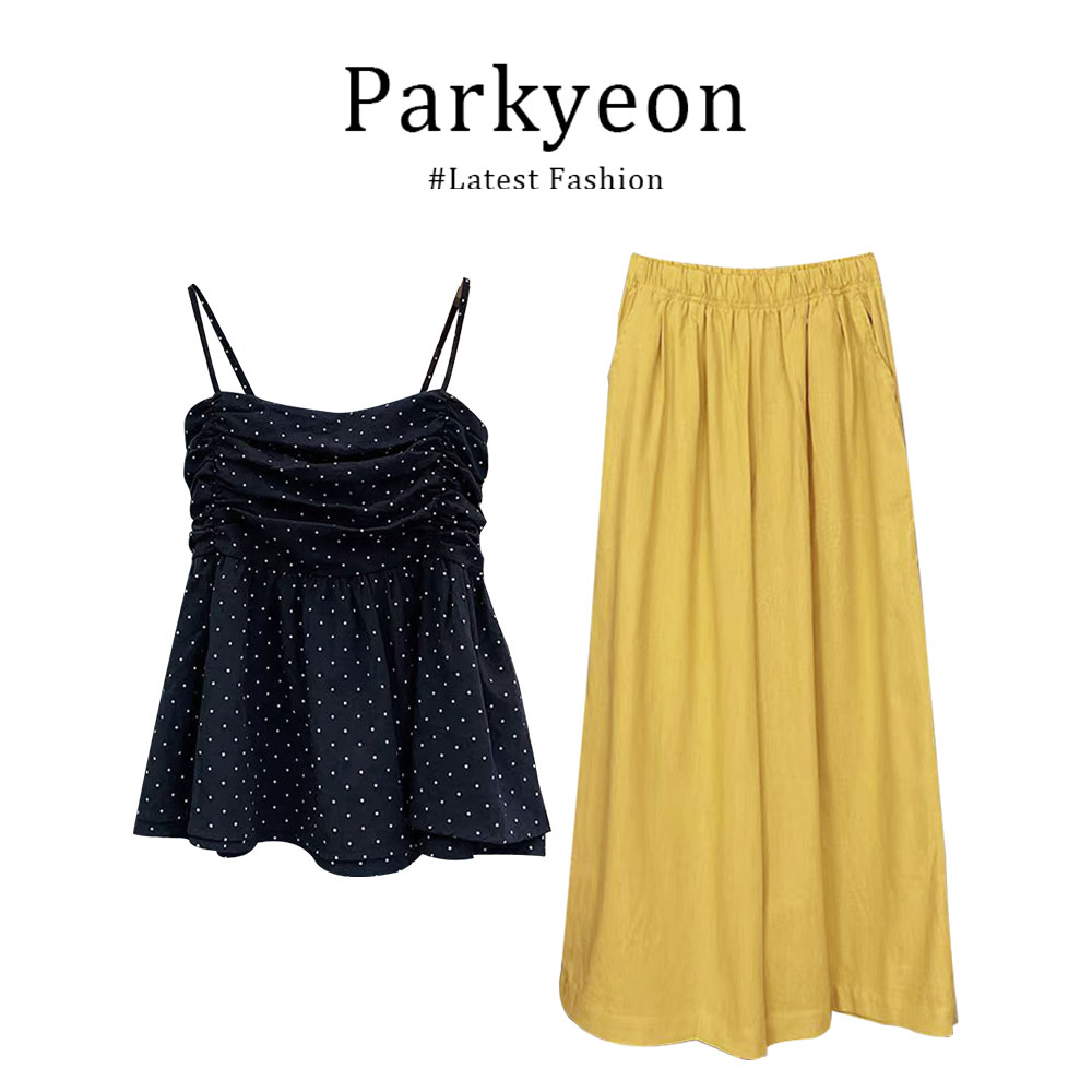 parkyeon辣妹波点设计感吊带背心搭宽松气质通勤百搭休闲裤两件套