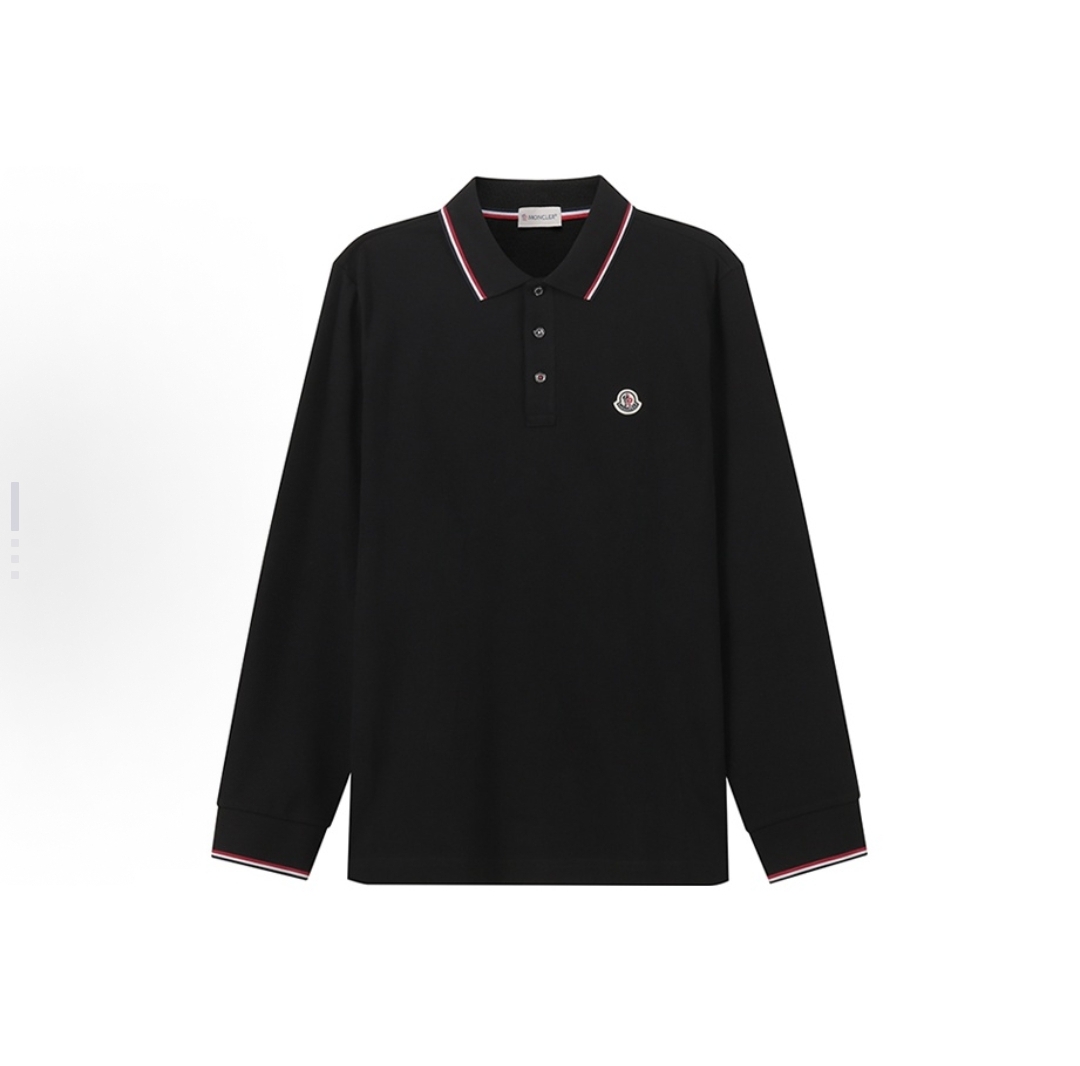 Moncler盟可睐纯色徽标拼贴棉质长袖Polo衫 男款hj