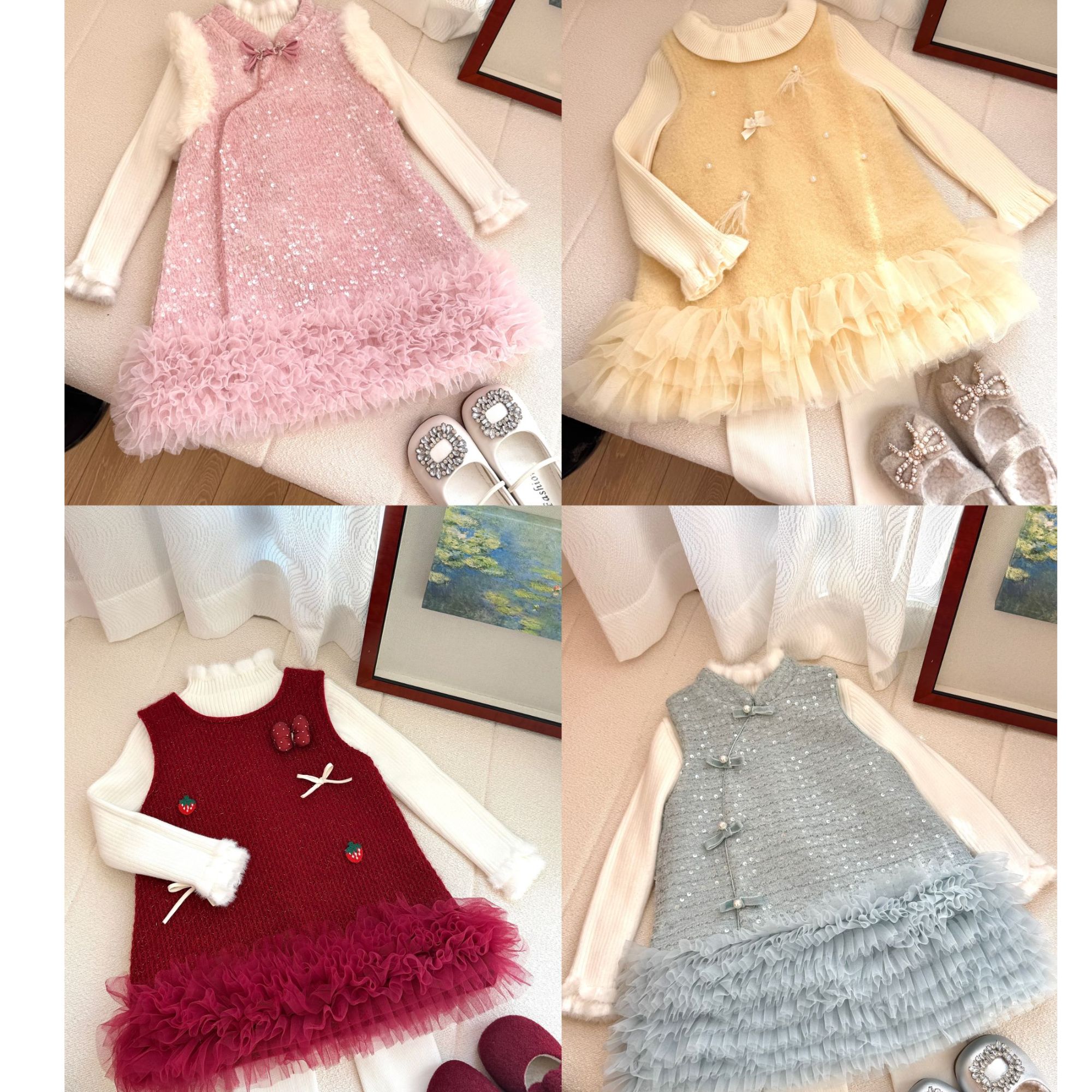 A01-A75儿童秋冬可爱连衣裙女孩百搭套装加绒加厚女童裙子