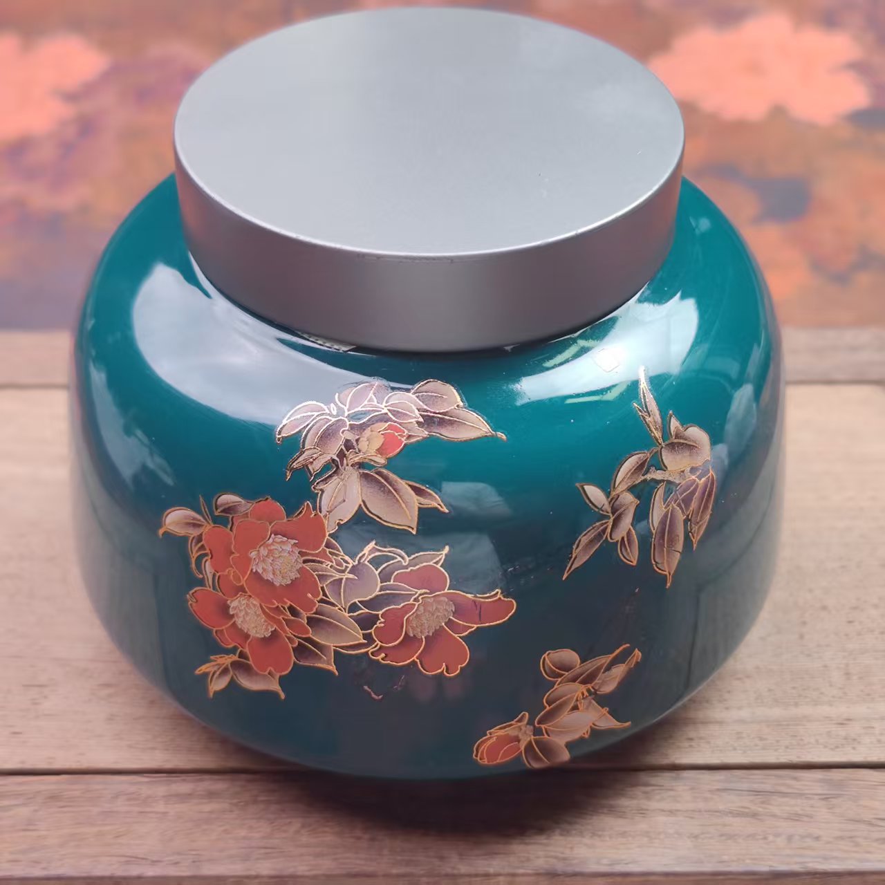 山茶花 茶叶罐 绿色G134