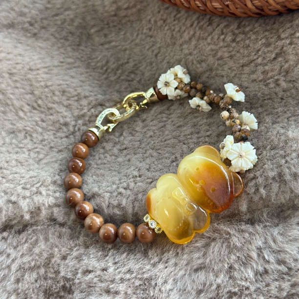 蜜蜡饼干板板熊库克花花ab款手串