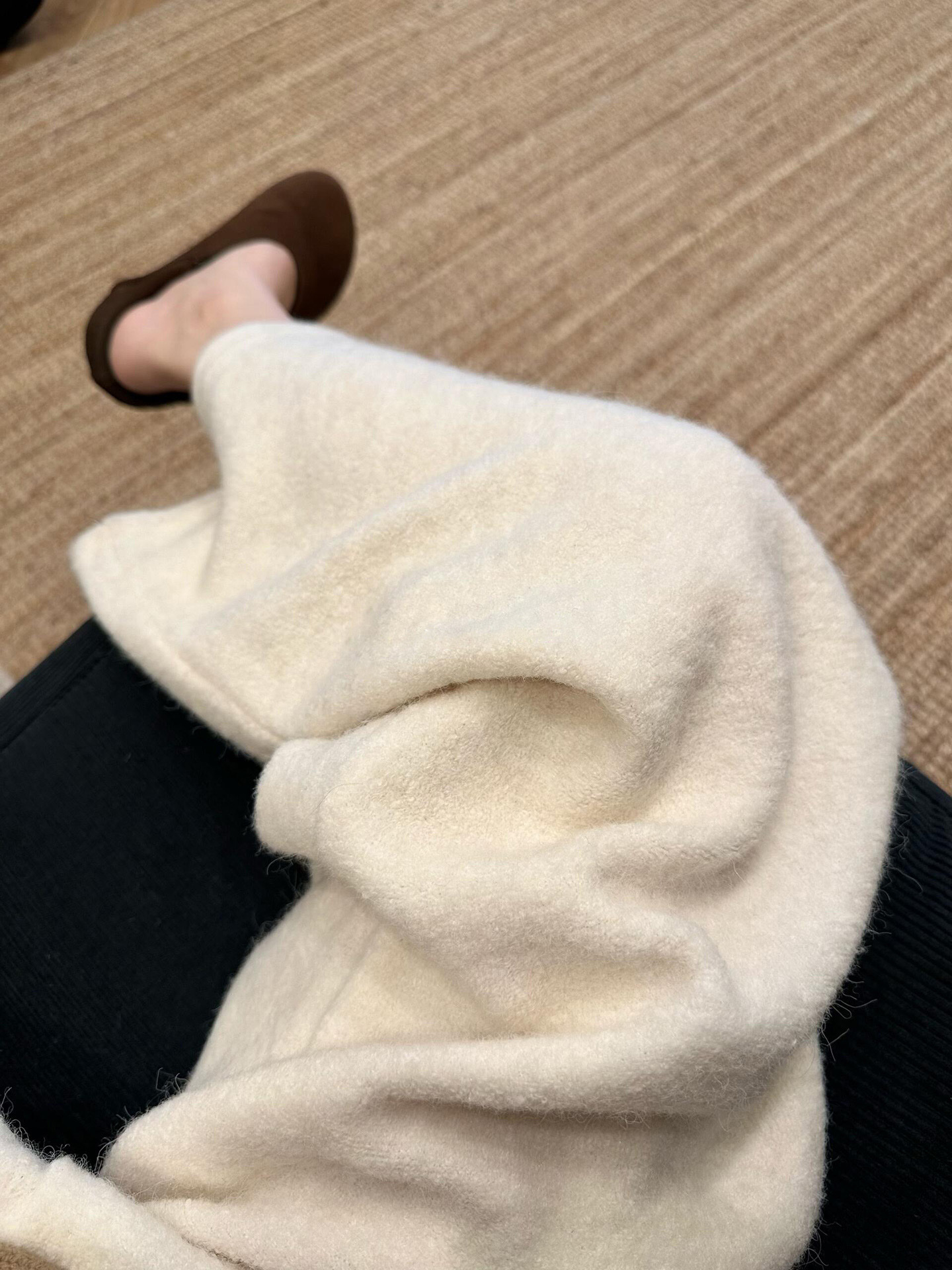 米白色加厚毛呢阔腿裤女冬季新款大码胖mm高腰宽松显瘦休闲糯米裤