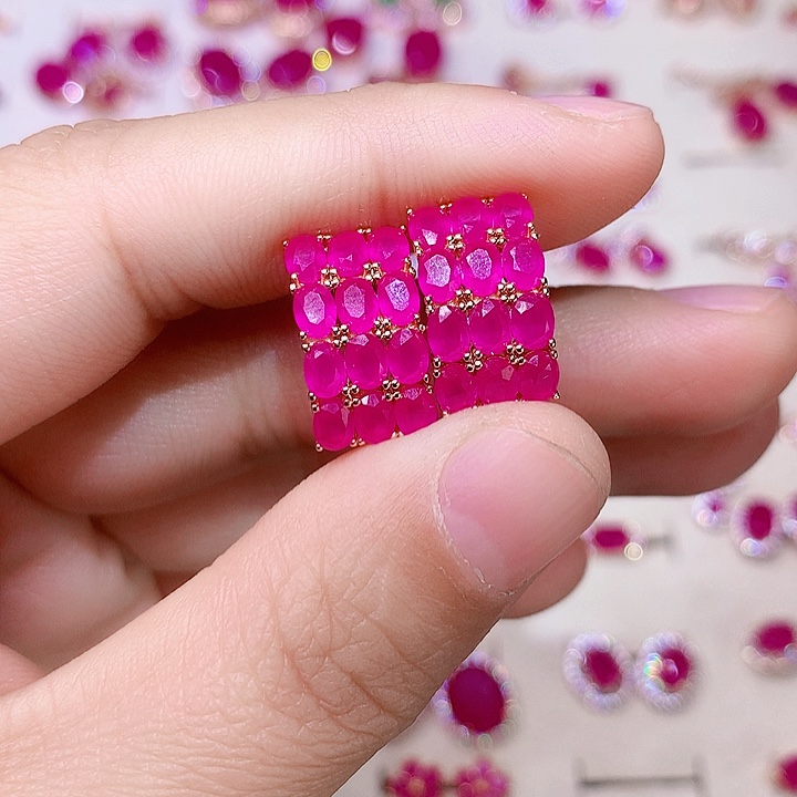 红宝石耳饰银S925镶嵌