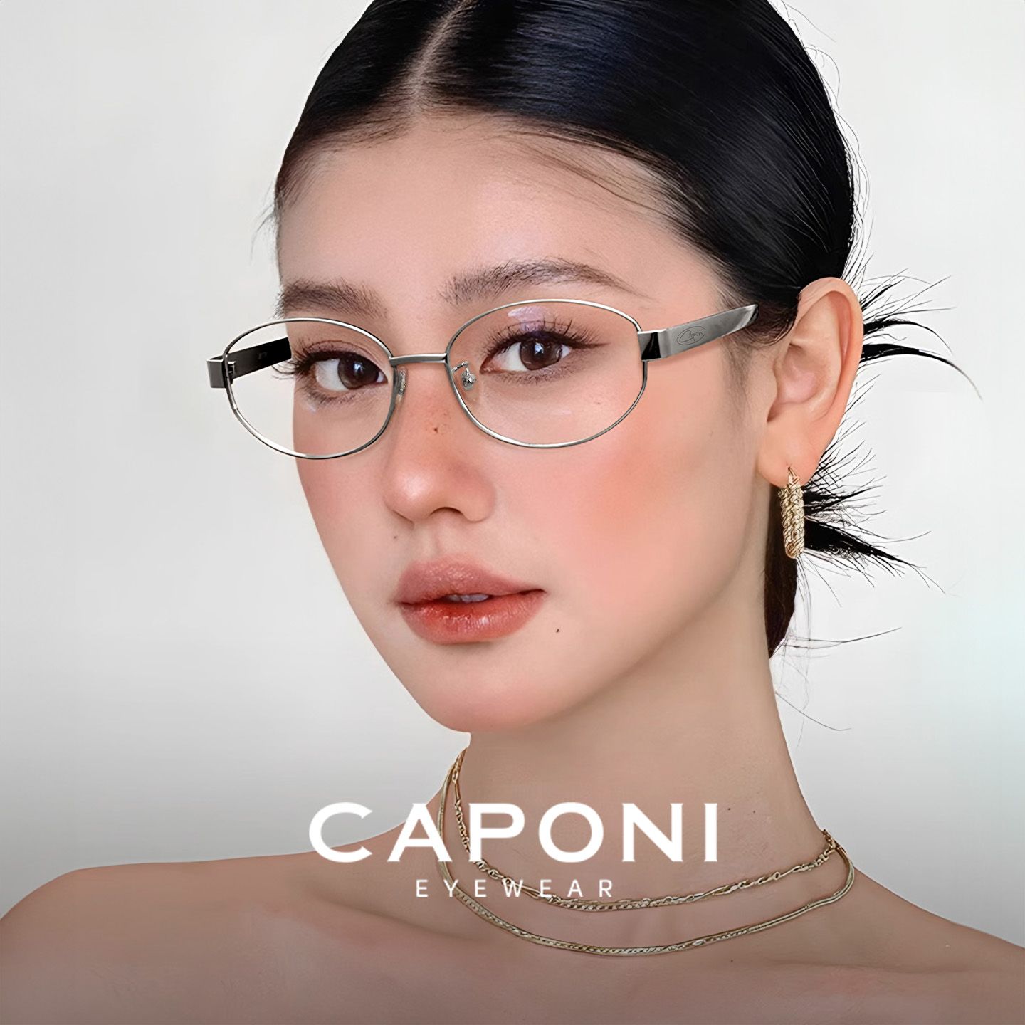 CAPONI老钱风眼镜女复古高智感近视可配度数椭圆猫眼金属框nocap