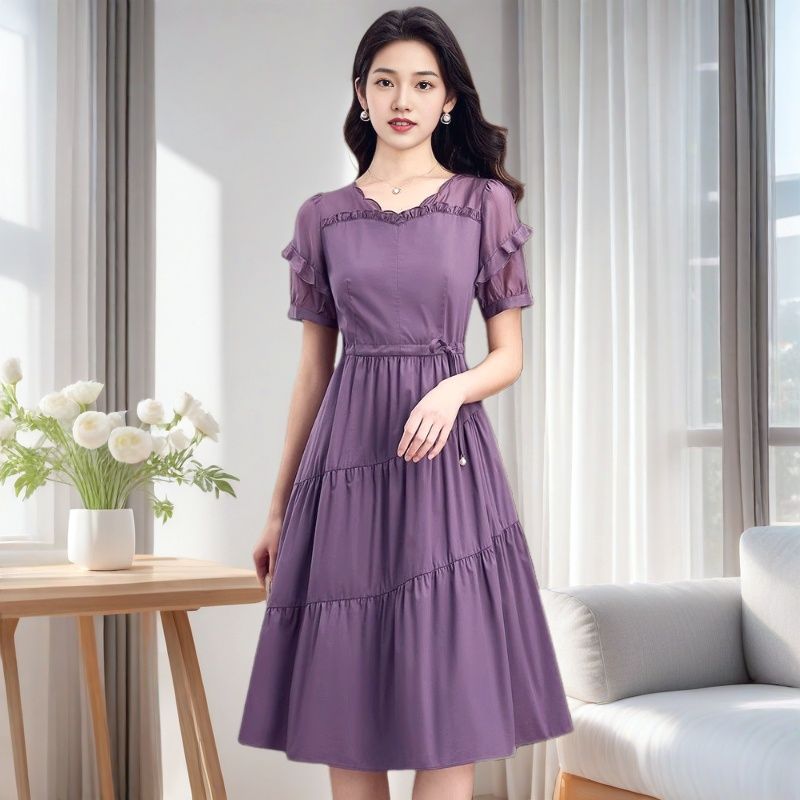 冰丝四面弹显瘦连衣裙2025夏季新款优雅遮肉时尚修身显瘦减龄裙子