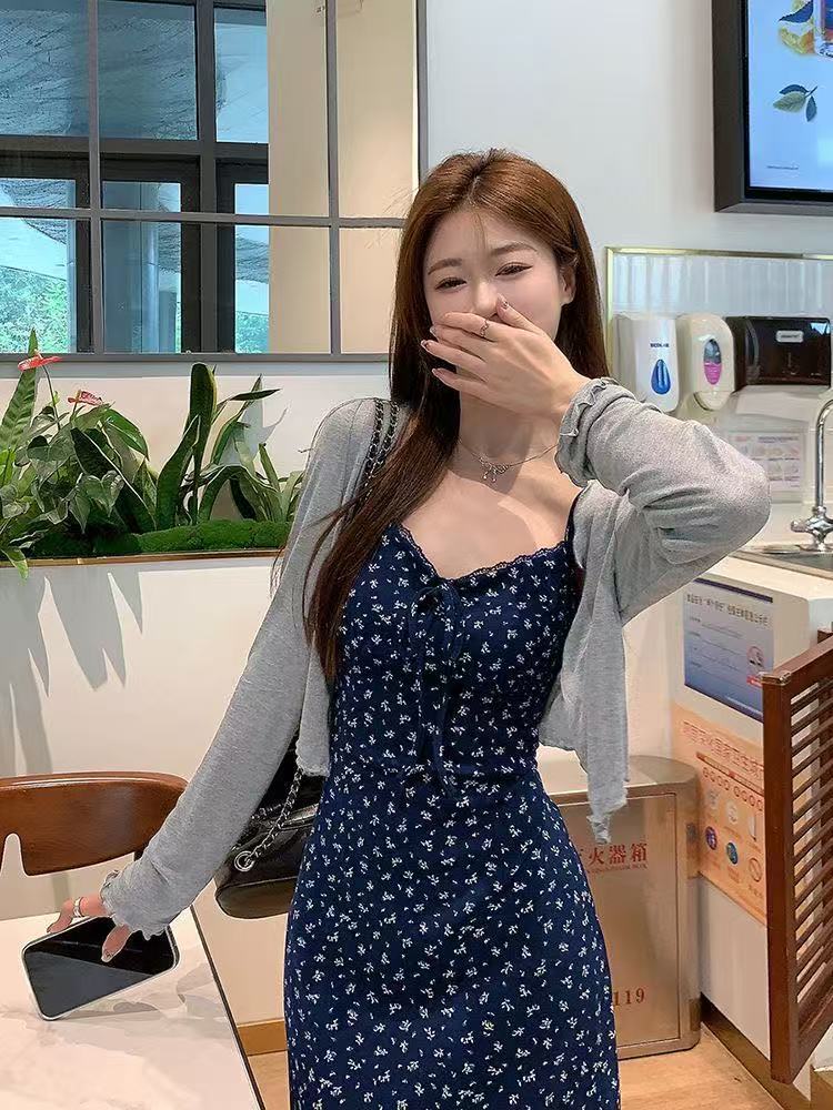 只只专属纯欲风法式连衣裙时尚套装韩版碎花裙子时尚洋气两件套