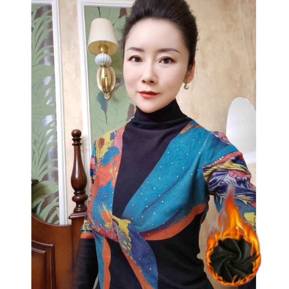 【自由鸟专属】2025年秋季新款印花长袖半高领百搭洋气修身上衣加厚