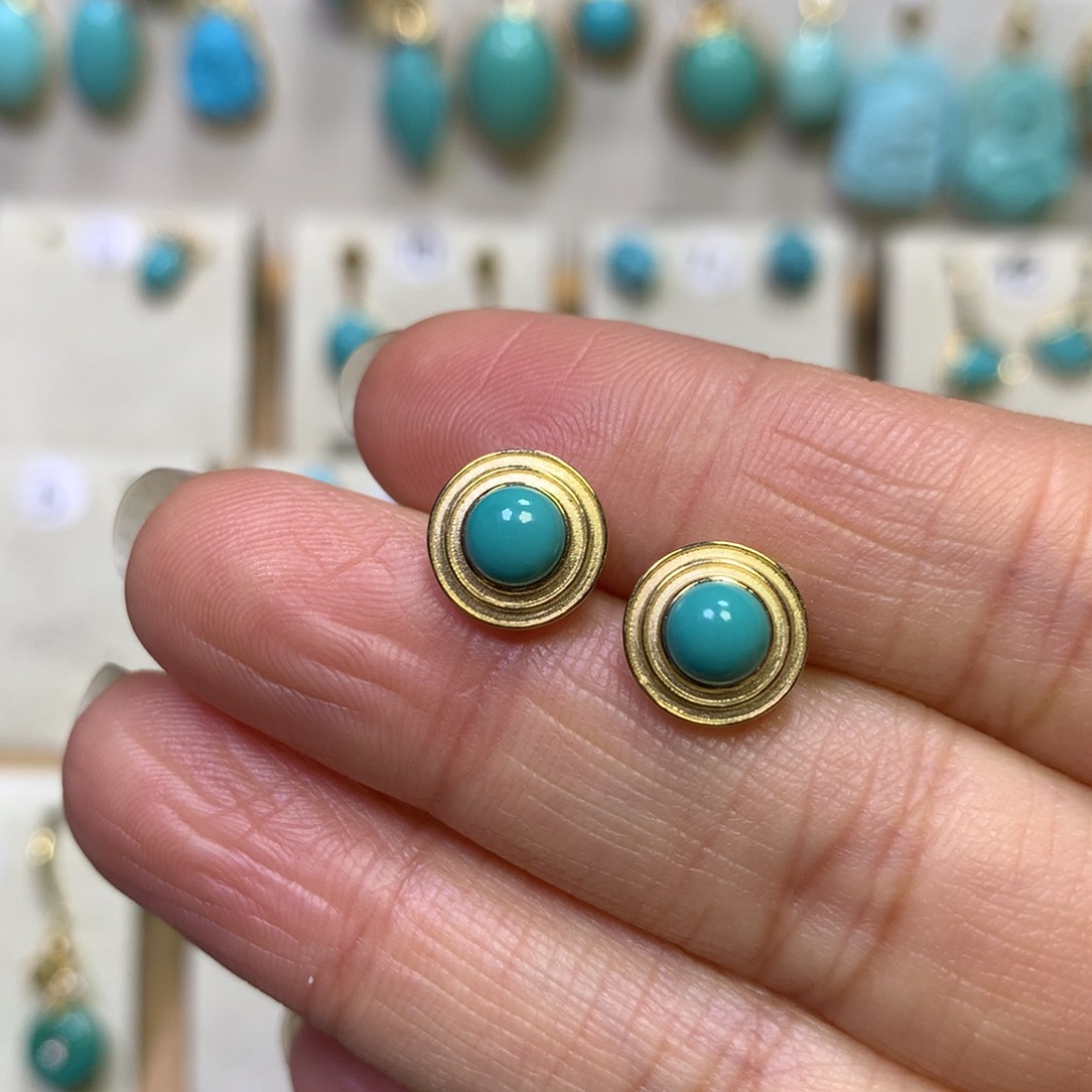 绿松石耳饰18K金镶嵌