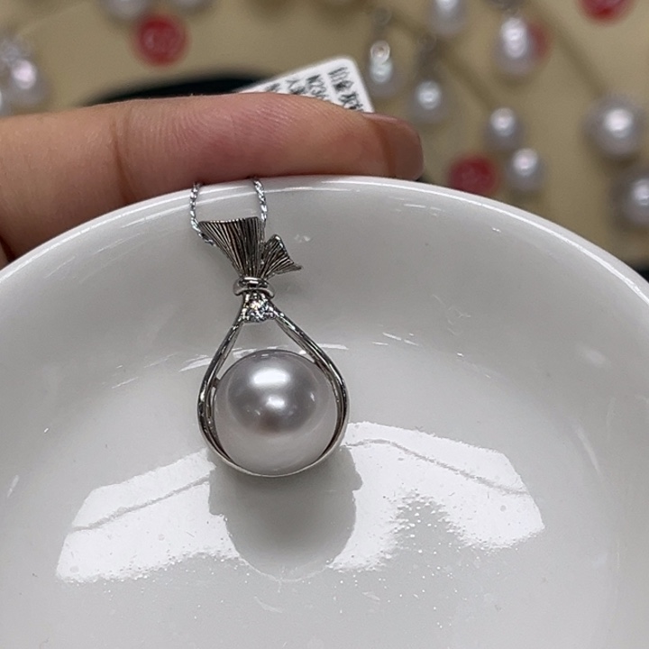 颈饰海水珍珠银S925镶嵌大溪地铂金灰11-12mm98