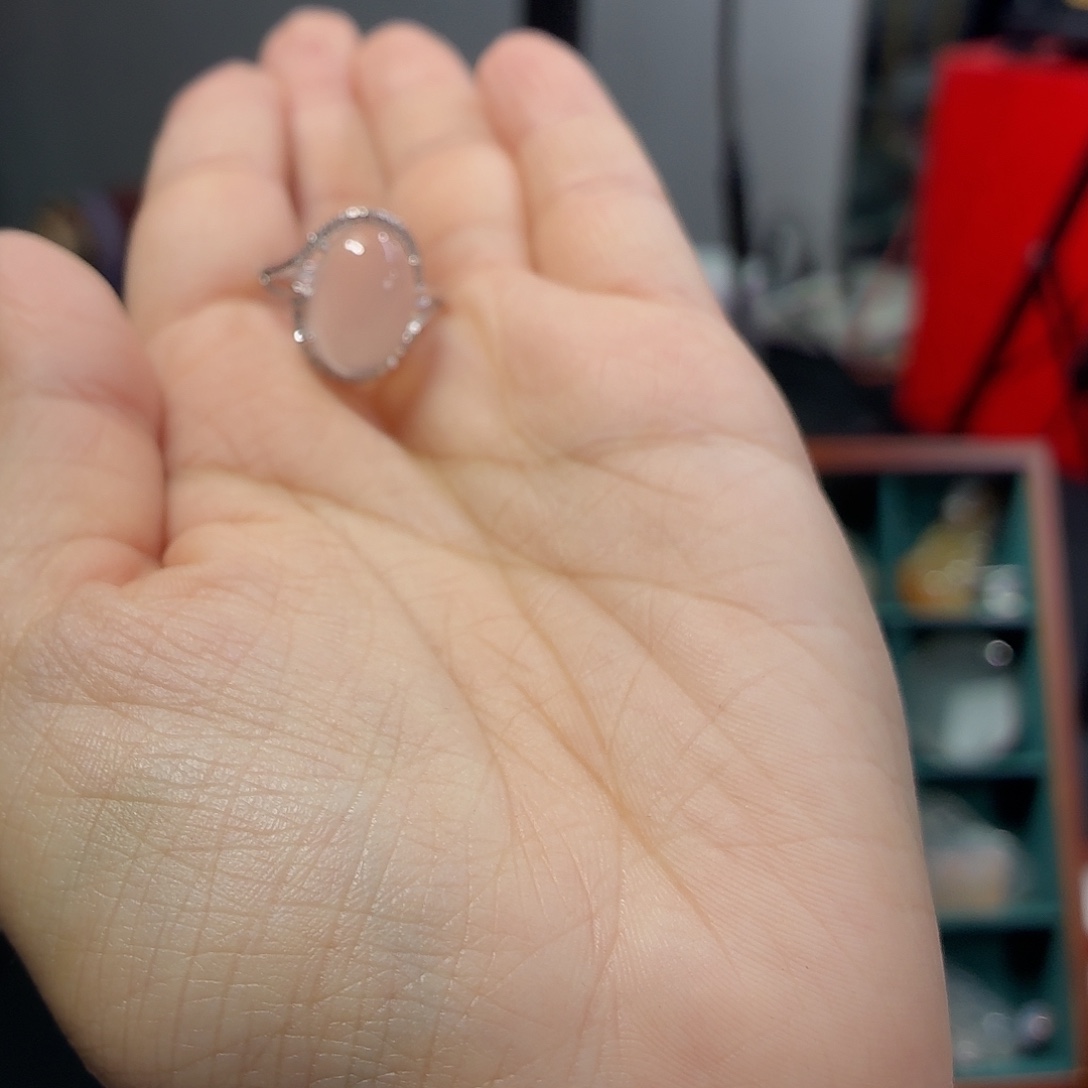 半***蓝玛瑙/玉髓银S925镶嵌戒指