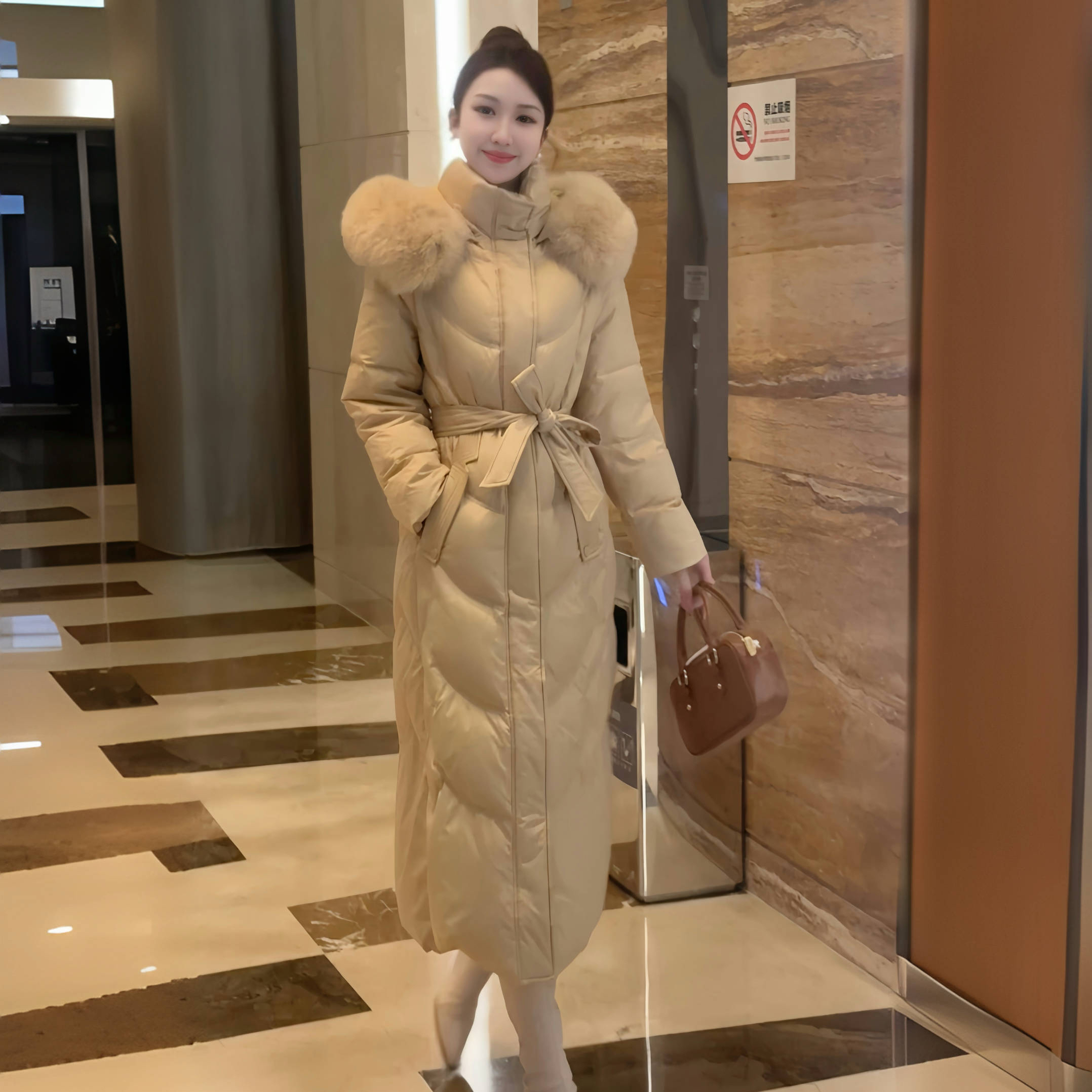 LILI高端【顶奢鹅绒】2025新款白鹅绒服女士长款狐狸毛毛领外套