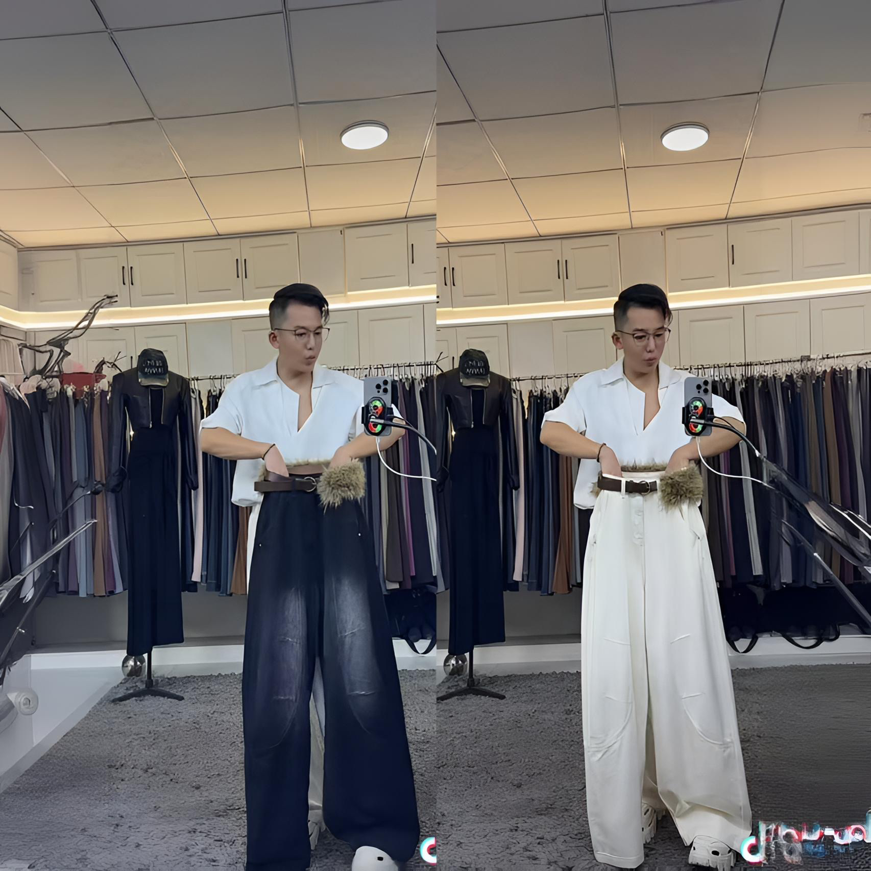 燕龙原创2121定制山本风镰刀裤高腰松弛氛围感腰带入冬拉毛牛仔裤