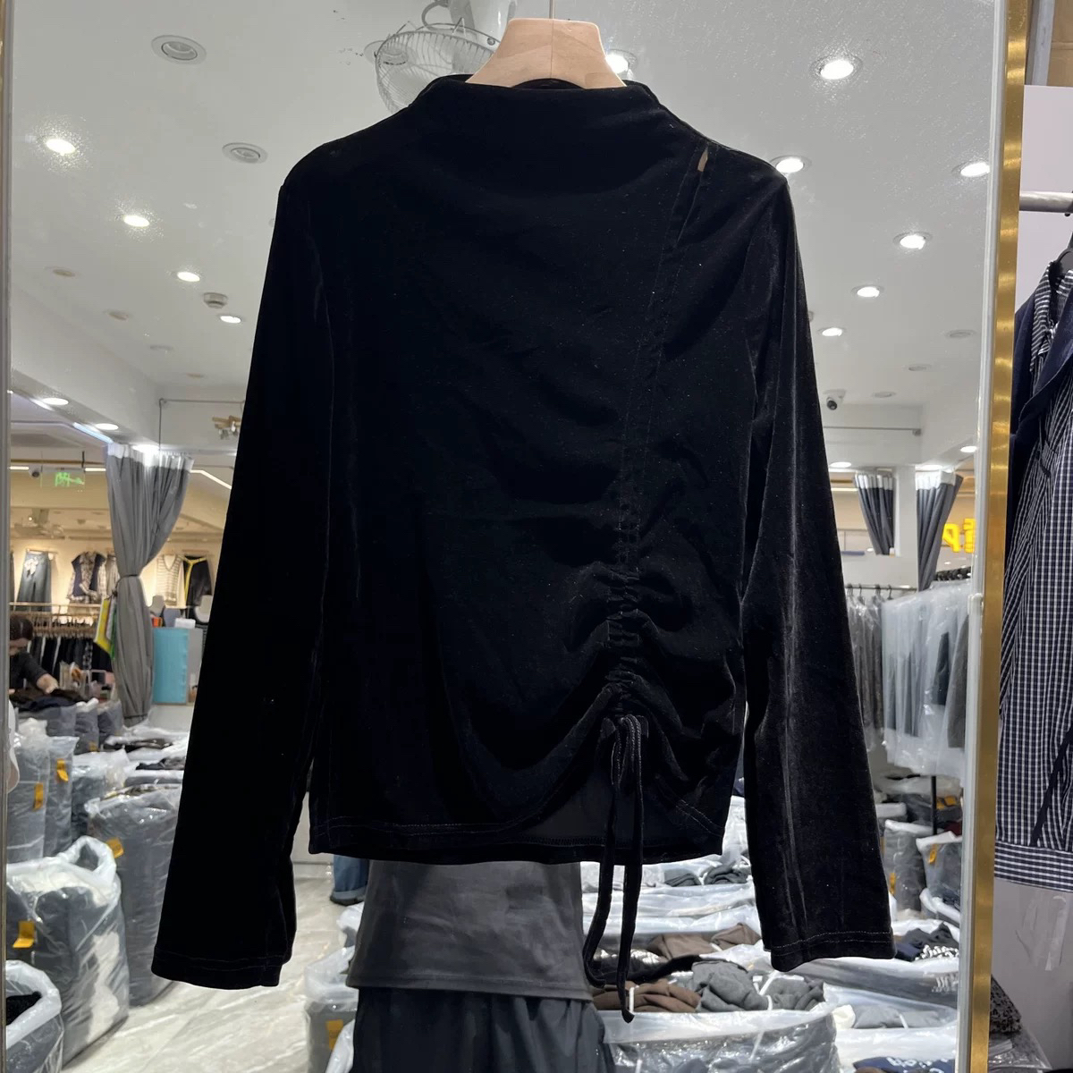 半高领丝绒网纱侧抽绳显瘦款