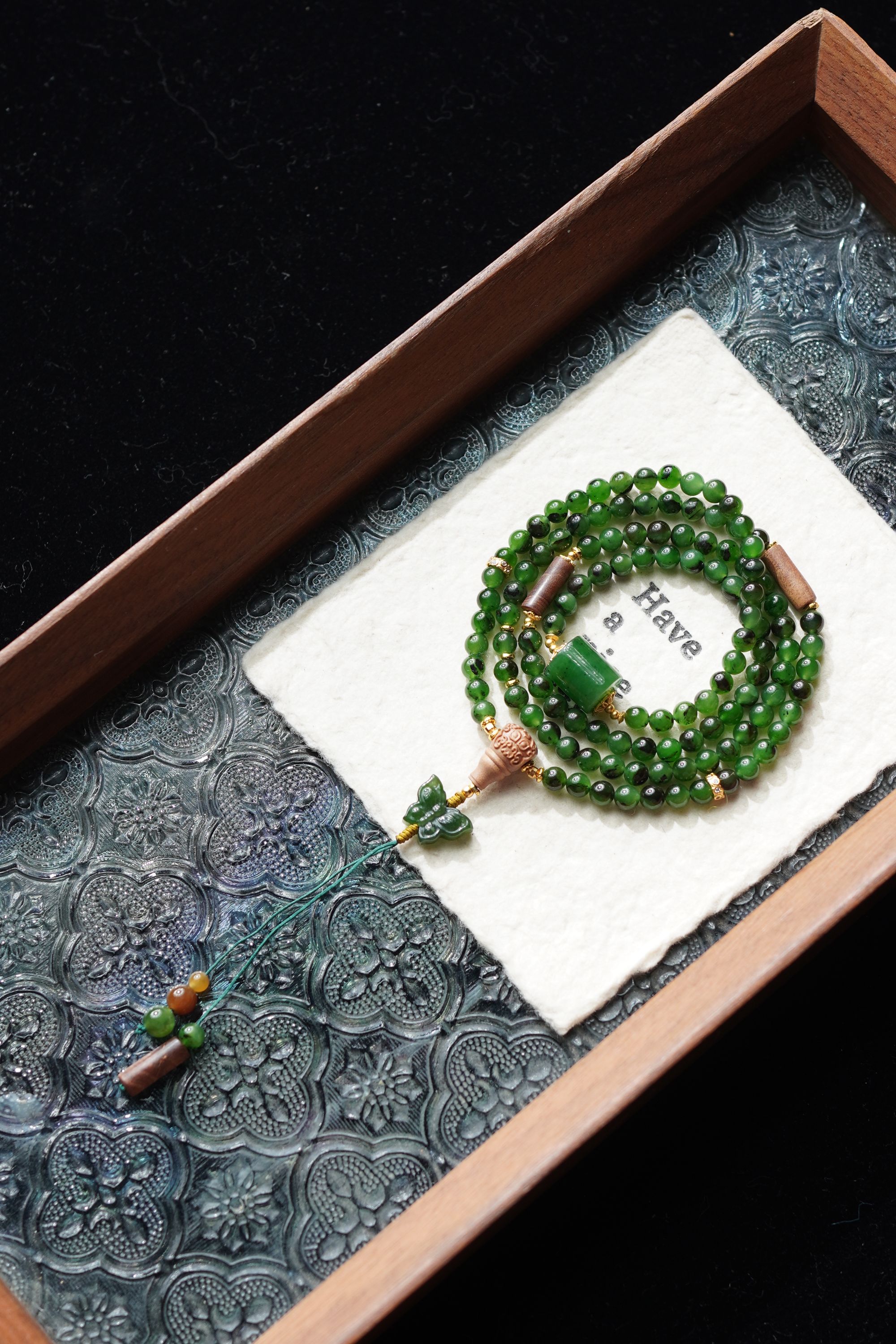 天然俄料和田玉碧玉5mm圆珠念珠手串