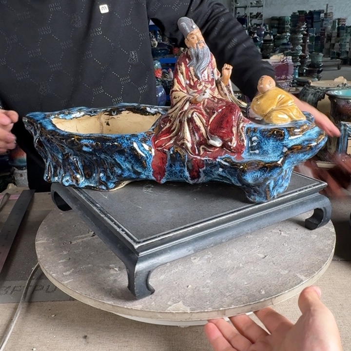 山****。一风堂石湾花盆 釉水流动 手工痕迹 内17*7