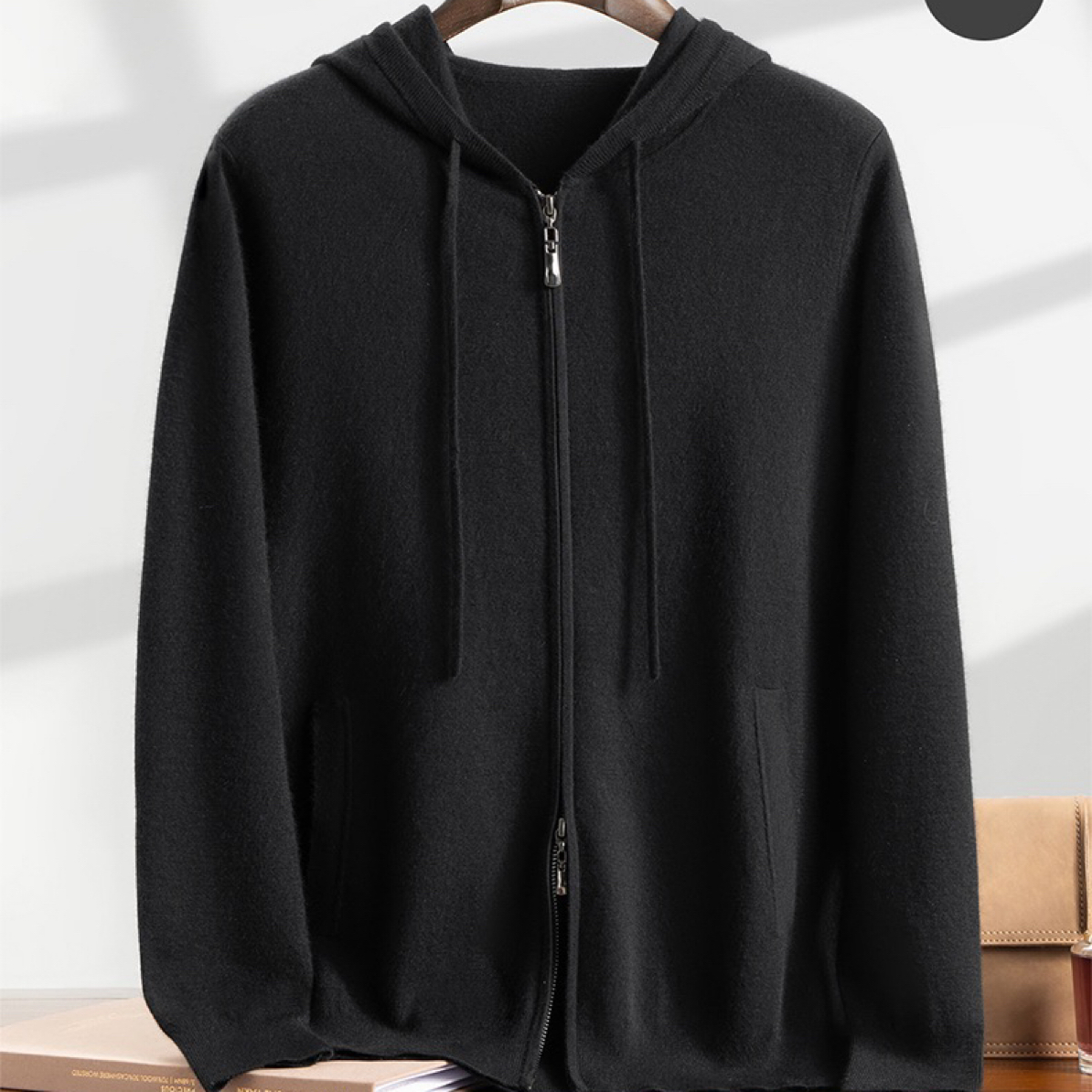 新品秋冬加厚18针空气层加厚精纺空气层帽衫版型正保暖好大帽子男