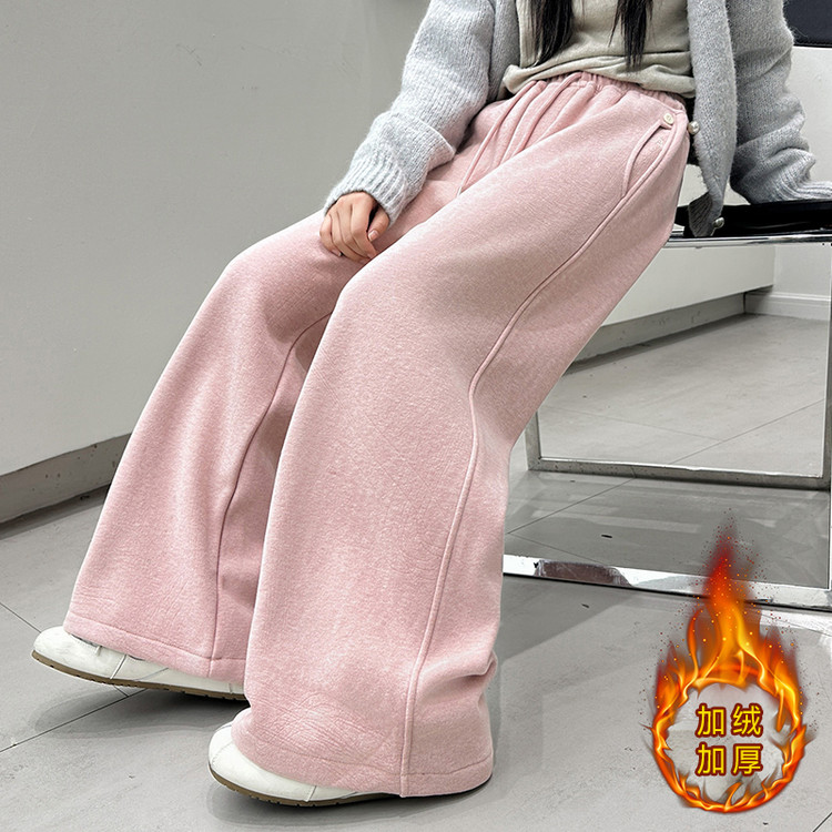 女童糯米绒阔腿裤加绒加厚秋冬2025新款儿童女大童裤子一体绒冬季