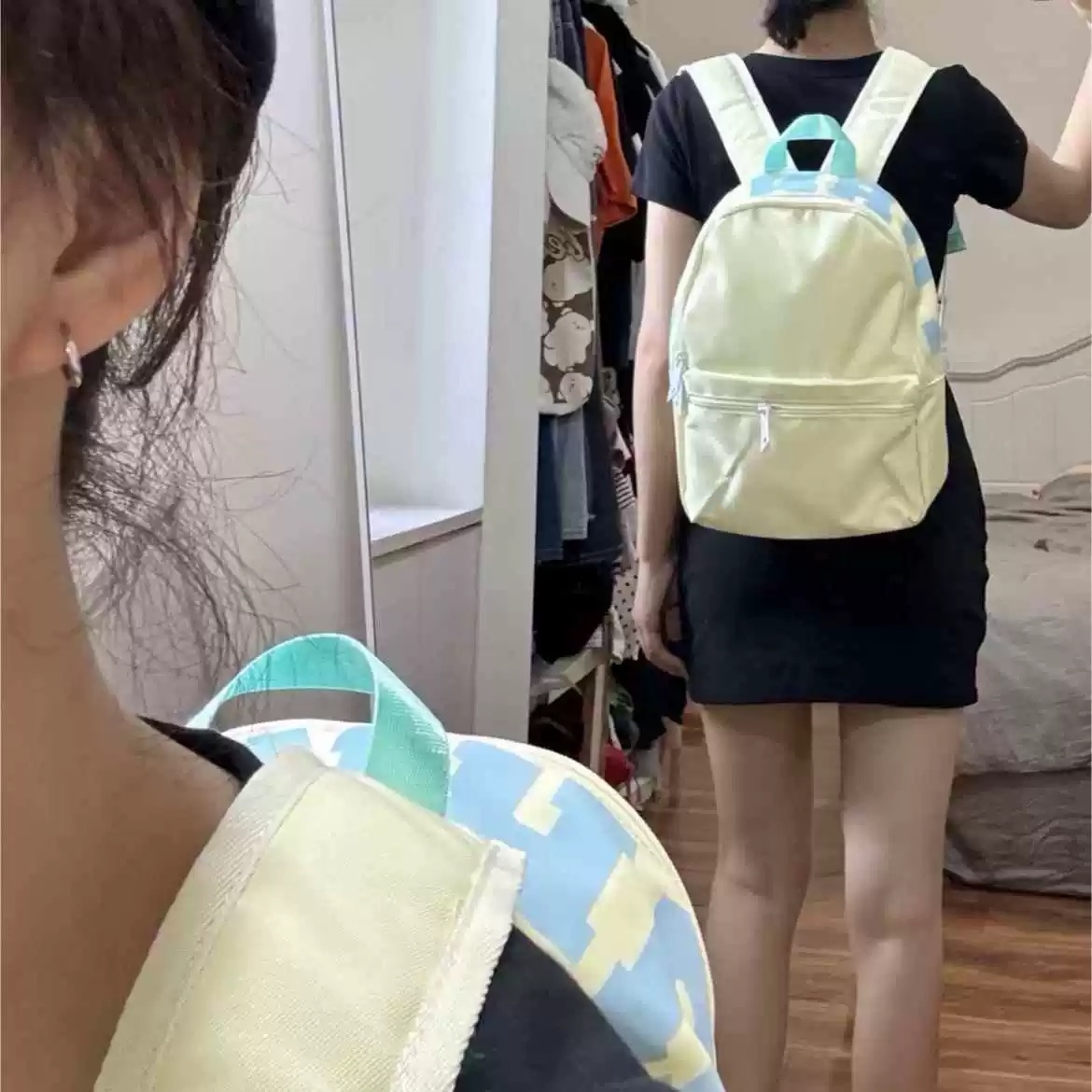 高颜值字母双肩包ins简约百搭轻便背包初高中大学生上课少女书包