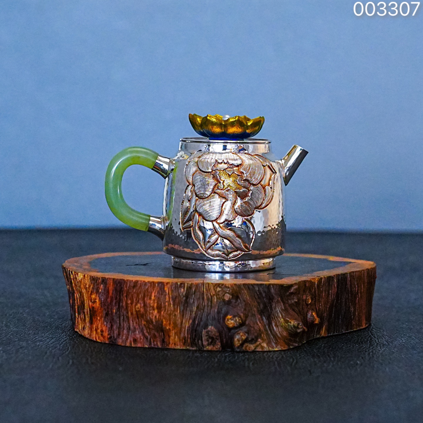 【半山工坊】纯手工錾刻开窗花蕊泡茶壶家用银壶足银999银茶具     