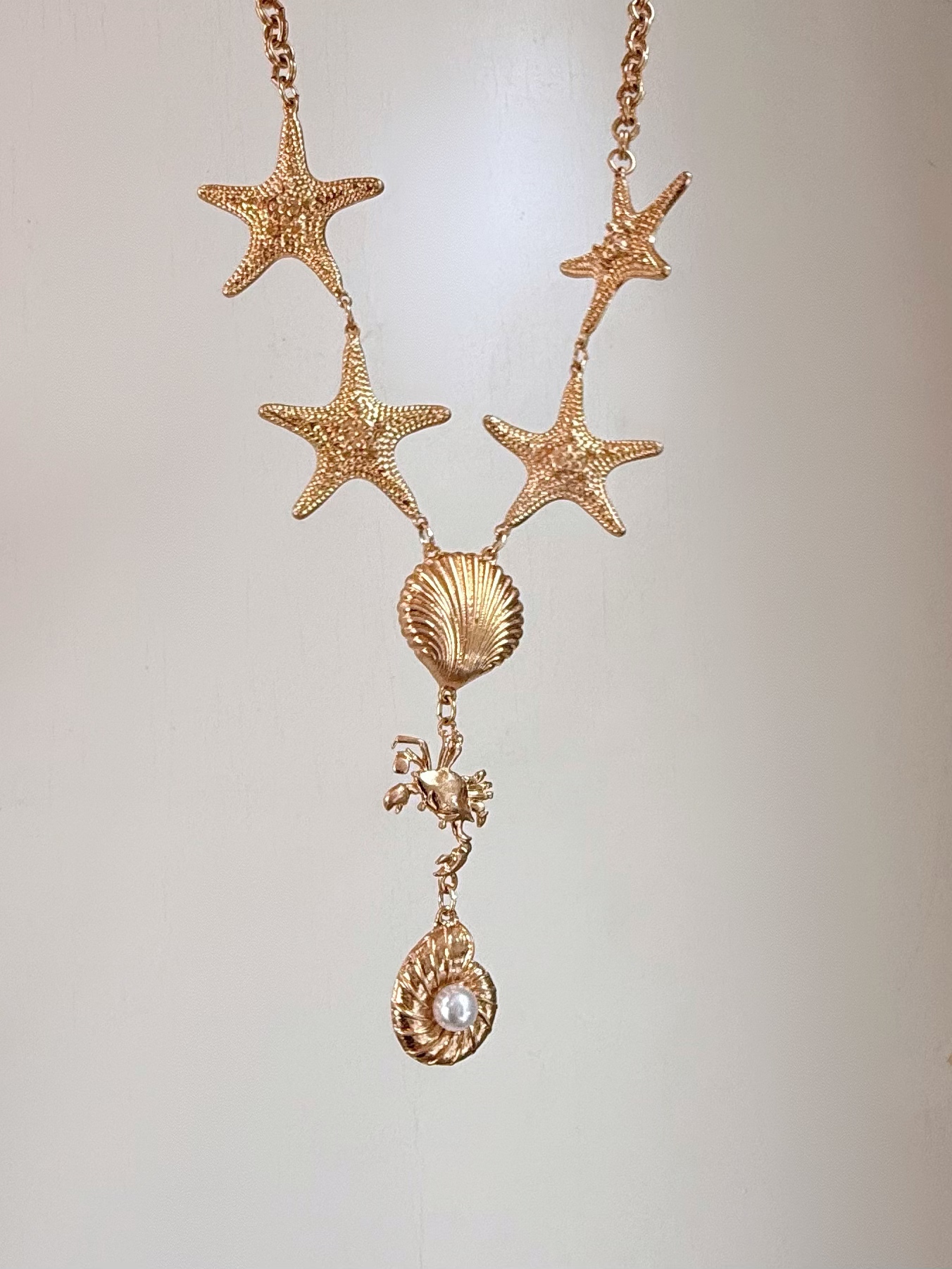 合金项链 海星贝壳项链长款夸张时尚欧美金色饰品小众款度假风
