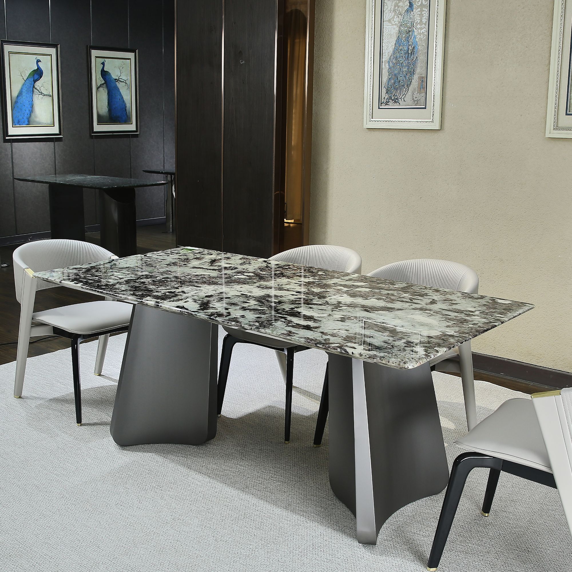蓝底雪山蓝奢石餐桌极简意式时尚天然大理石高端创意方形家用品质