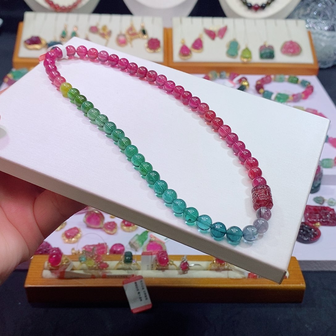 碧玺碧玺m未镶嵌彩虹手链