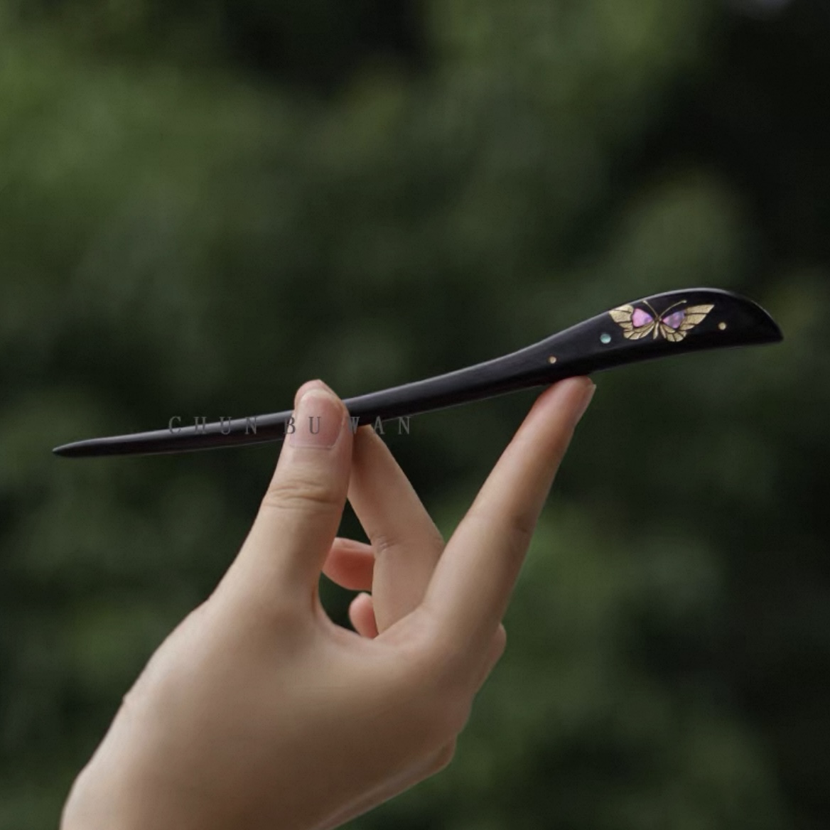 簪韵螺钿发簪蝴蝶手工彩绘2025新款女中式盘发现代日常木簪子檀木