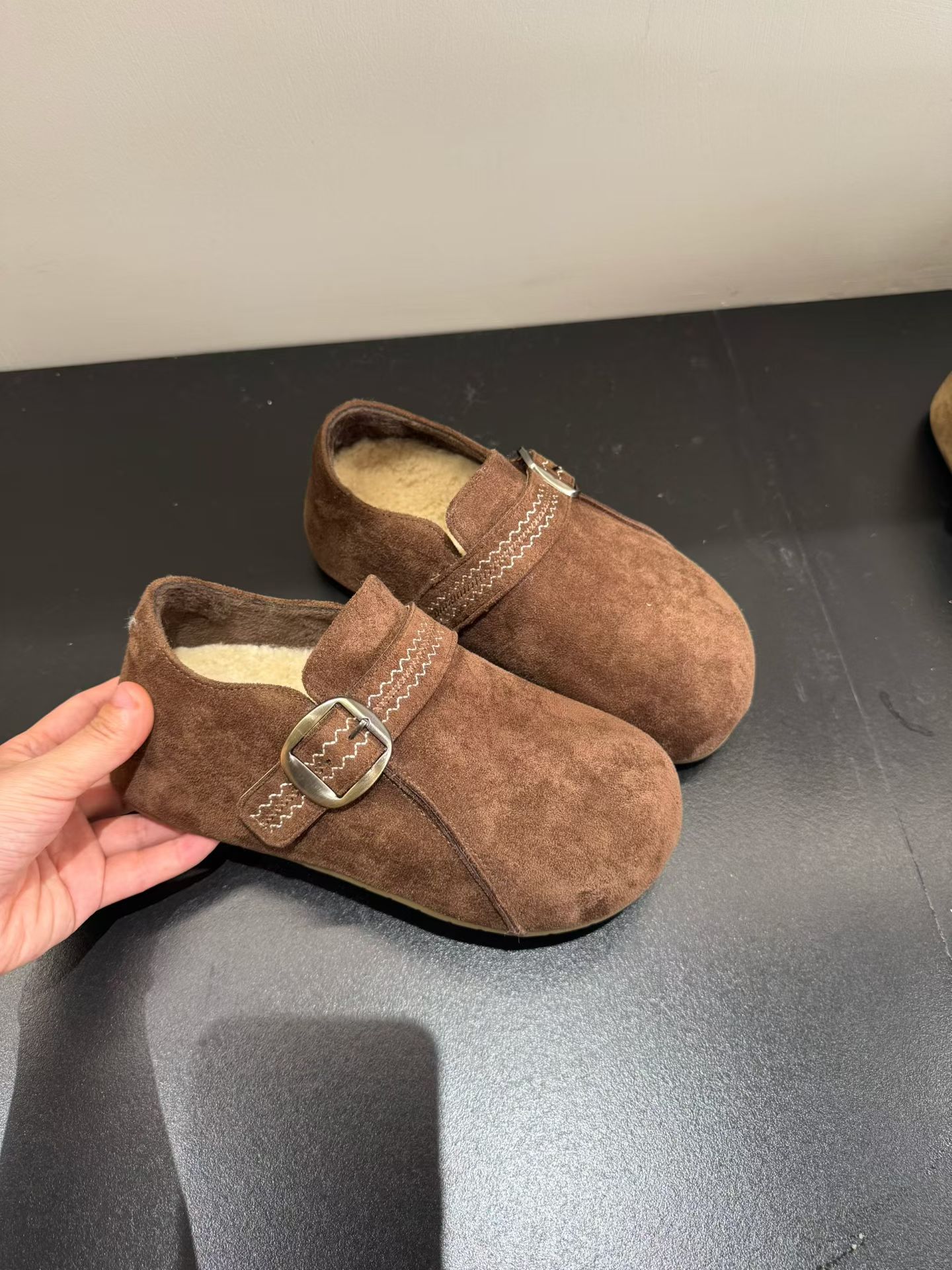 博肯鞋加绒豆豆鞋单鞋浅口秋季毛毛鞋鞋子百搭增高乐福鞋加厚5593