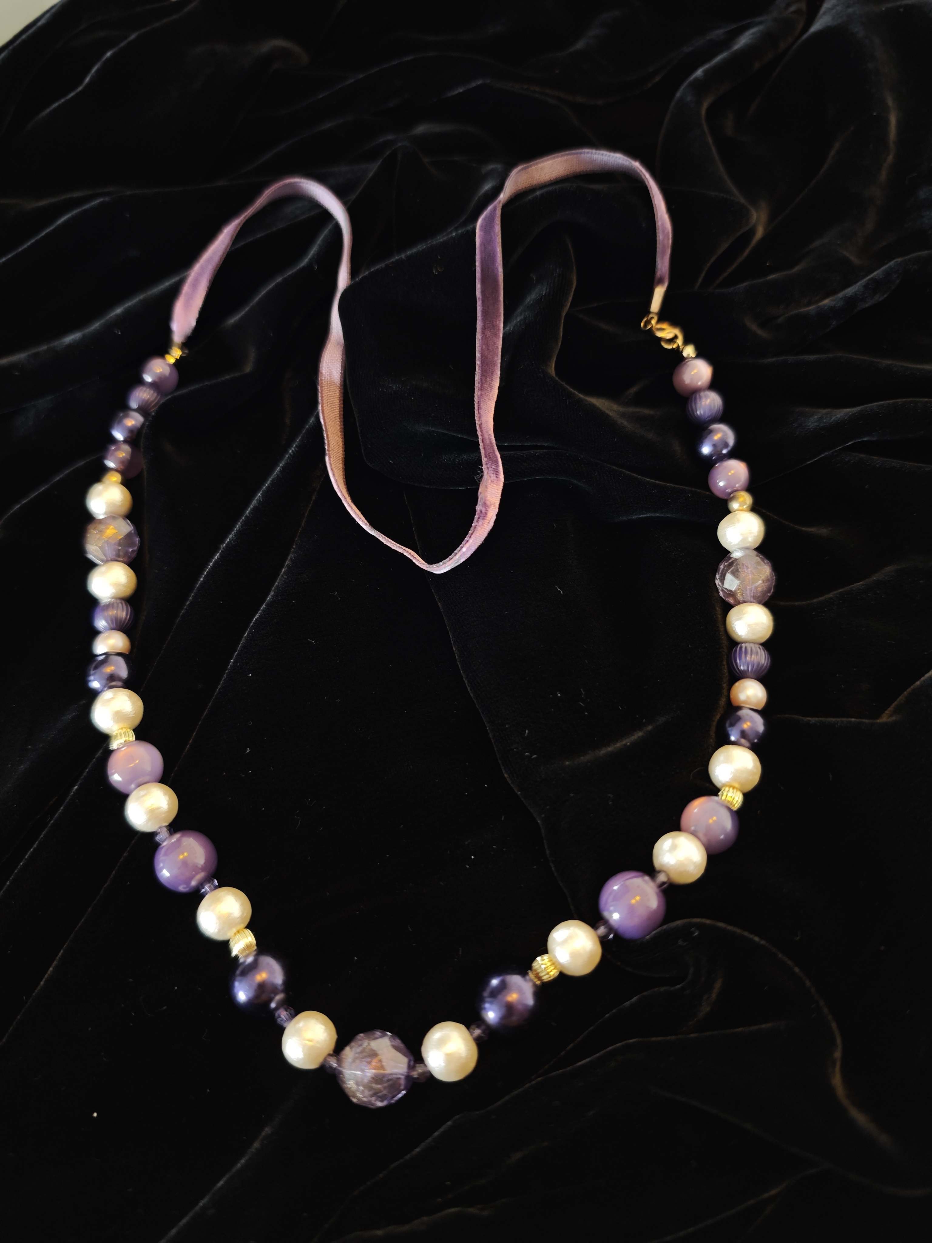 合金琉璃项链 孤品 定制手工DIY珍珠棉花珠紫色琉璃项链