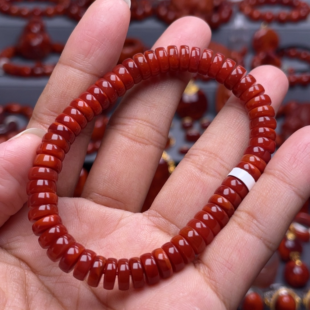 南红玛瑙未镶嵌珠宝奇石单圈7.5mm