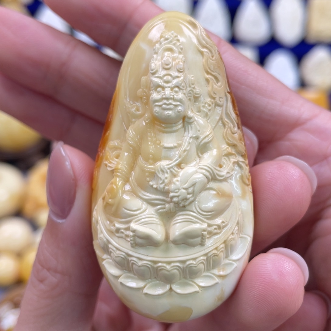 蜜蜡裸石未镶嵌琥珀蜜蜡黄财神吊坠