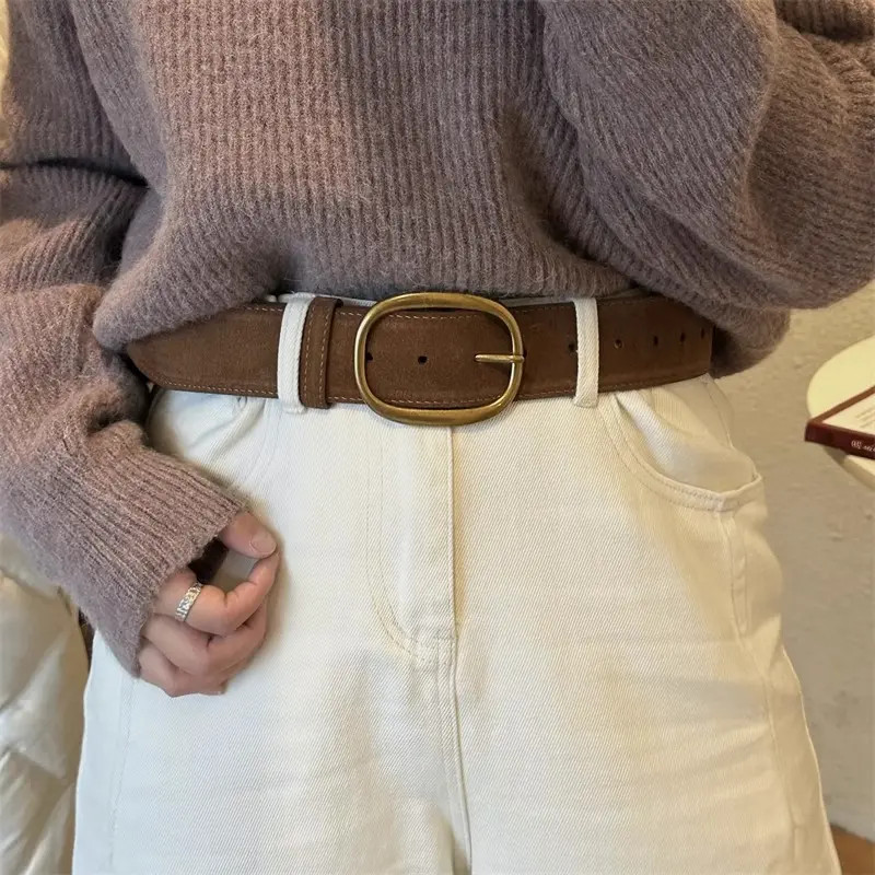2025新款宽腰带大衣腰封女磨砂绒面皮带复古棕色复古绒面束腰腰封