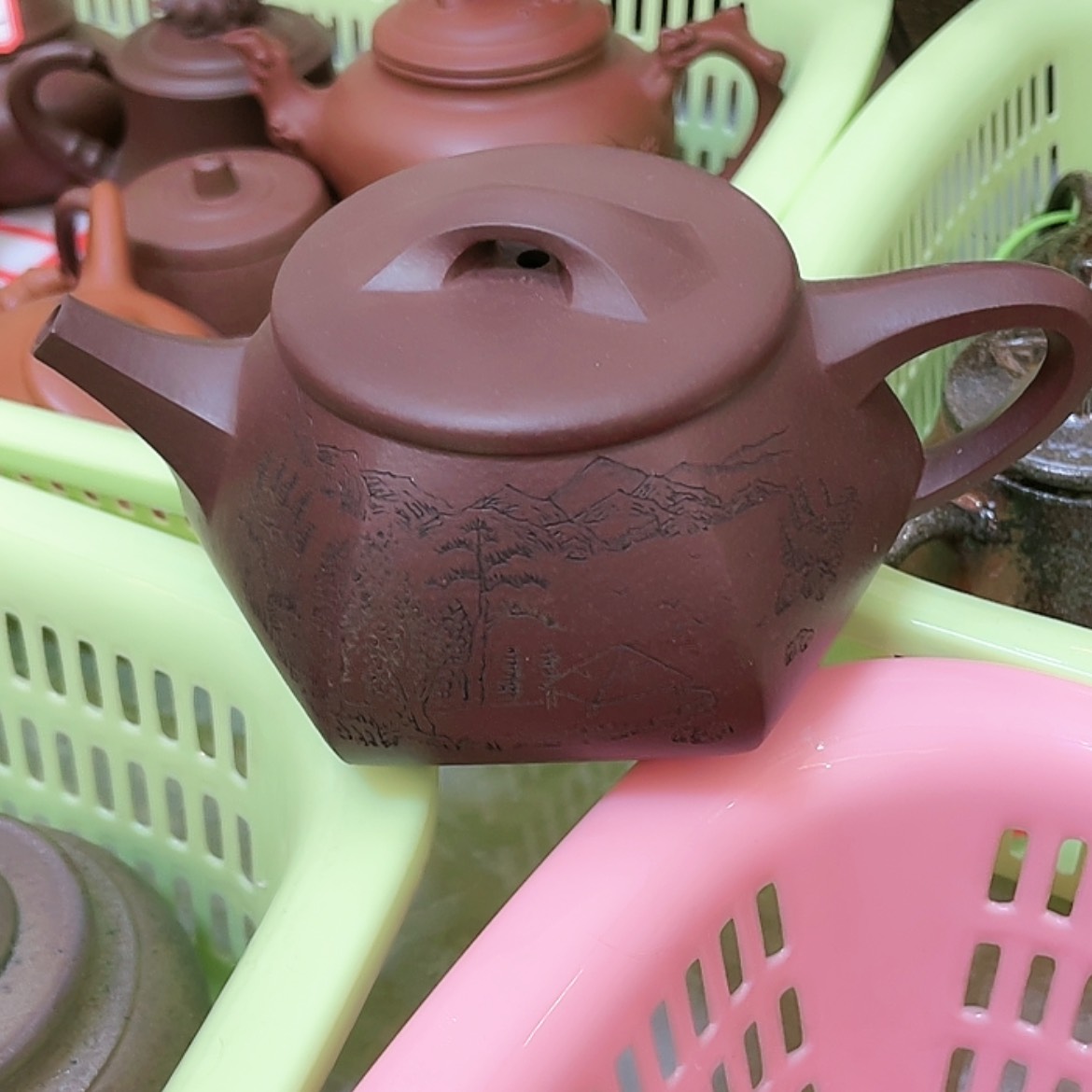 【闪购商品】紫砂茶壶六方紫泥石瓢