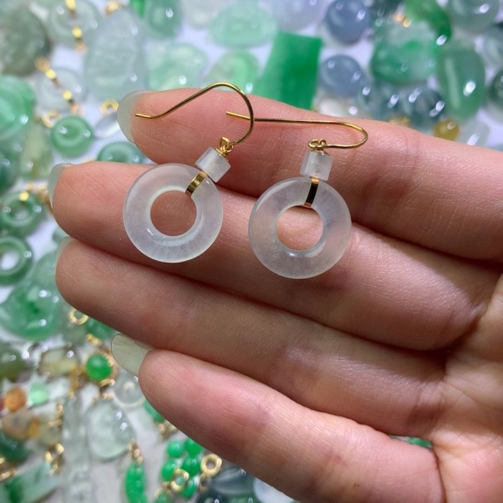 翡翠裸石18k甜甜圈耳坠