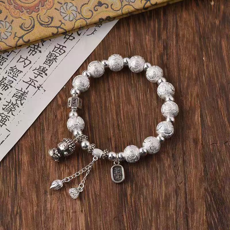 999.9银六字真言复古法莲花宝宝佛转运珠纳福暴富手串