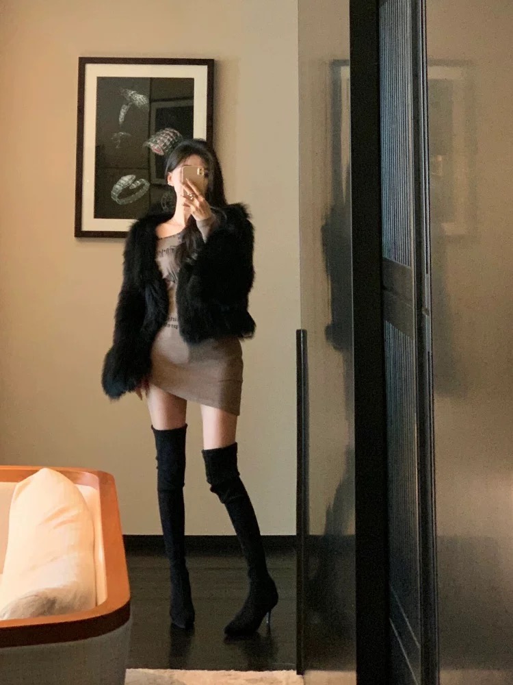 【Sumlee】细跟版~过膝高跟长靴女秋冬新款绒面尖头高筒瘦瘦弹力靴