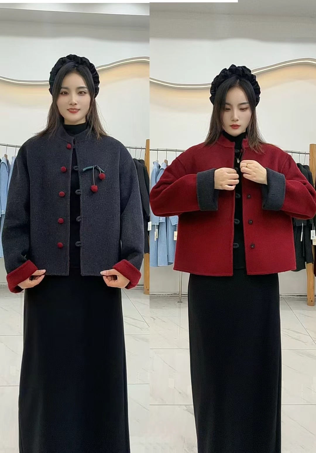 【李李服饰】100%绵羊毛气质时尚新中式小香风短款068